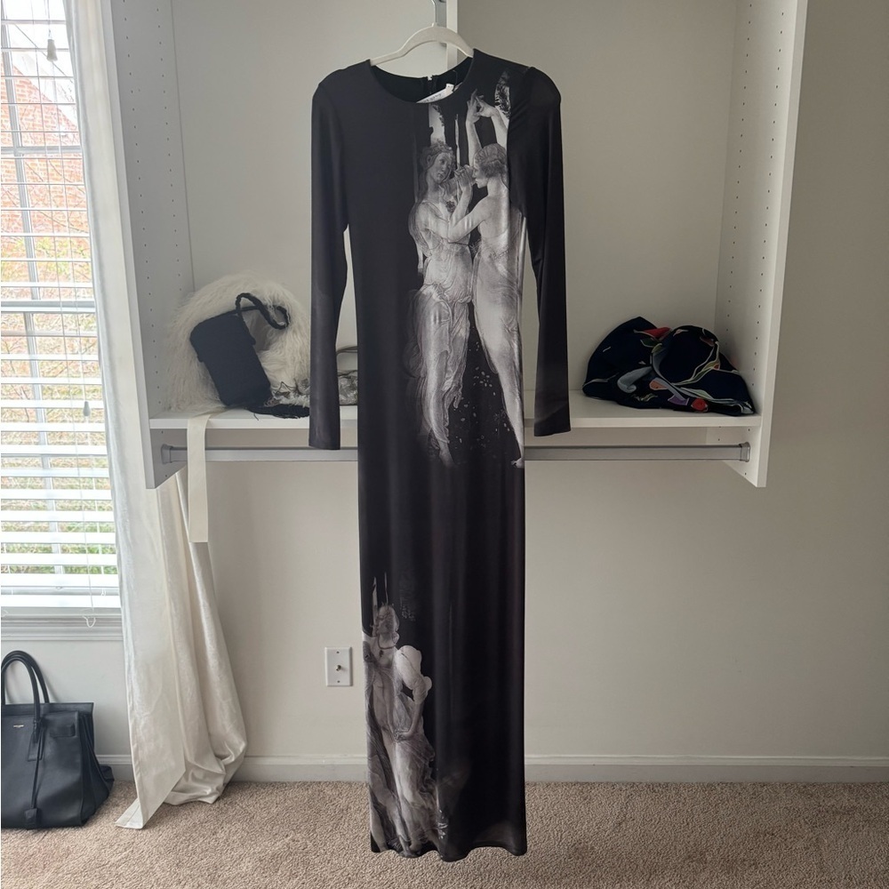 Alice and Olivia-NWT Delora Black White Renaissance Fresco Longsleeve Maxi Dress - Picture 4 of 6